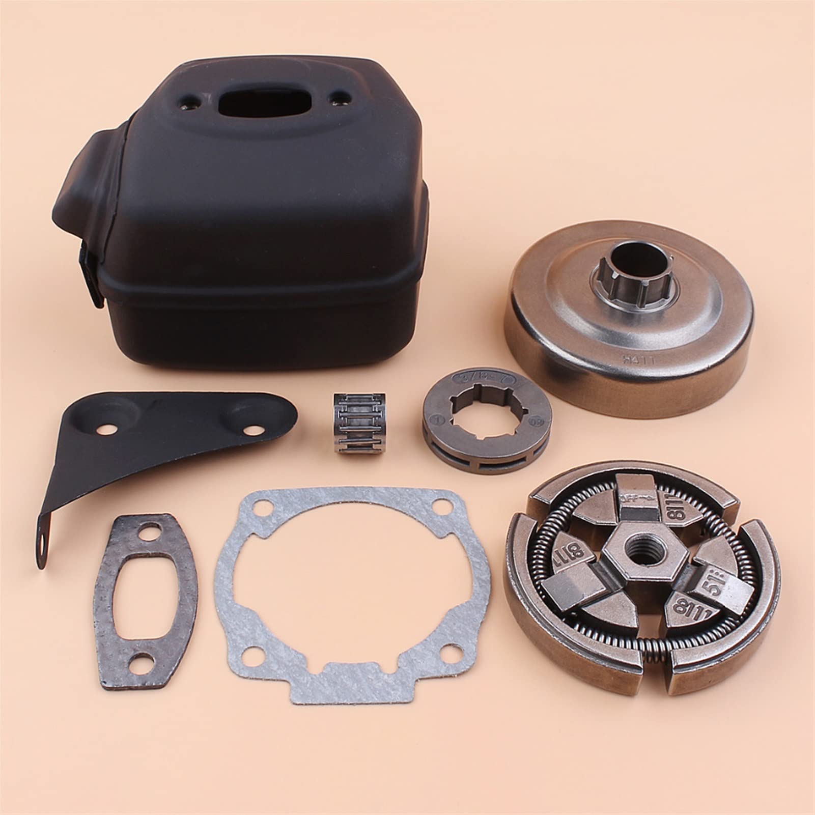 QASULER Schalldämpfer Auspuff 3 8 Kupplung Trommel Kettenrad Felge Dichtung Kit, for Husqvarna, 51 55 55, for Rancher, Kettensägen Ersatzteile Auto-Kupplungssatz von QASULER