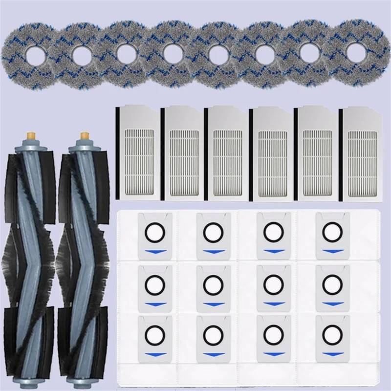 QASULER for Ecovacs Deebot X1 Omni / T10 Omni Zubehör Roboter Staubsauger Teile Staubbeutel Hepa-Filter Wichtigsten Seite Pinsel mopp Mülleimer Zubehörset(28PCS) von QASULER