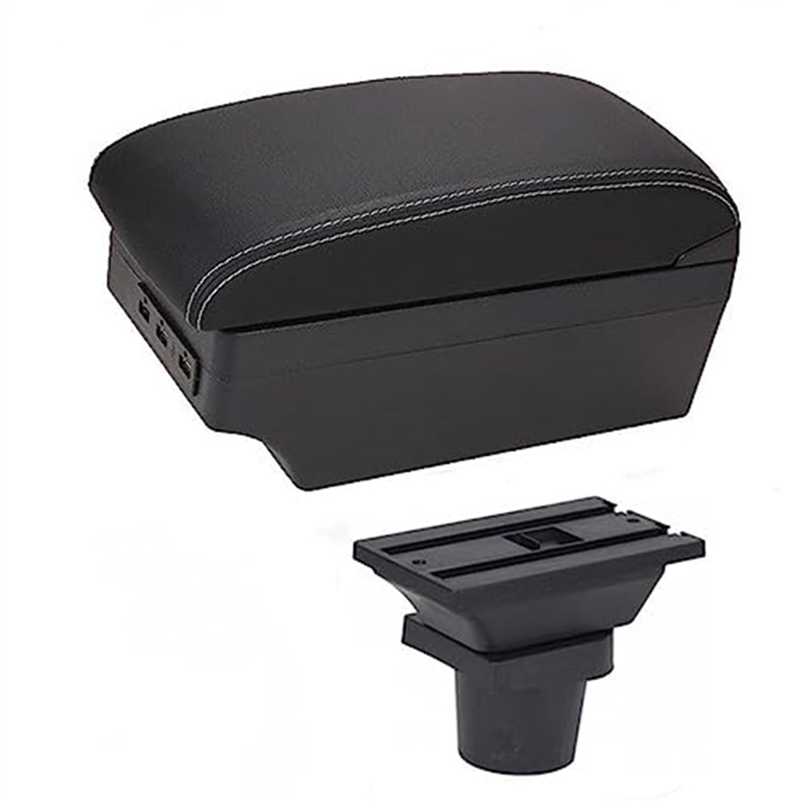 QASULER for Kia, for Picanto Armlehnenbox Mittelkonsole Aufbewahrungskoffer Modifikationszubehör mit Getränkehalter USB-Anschluss Auto-Mittelkonsolenabdeckung(Black C-Black White Line) von QASULER