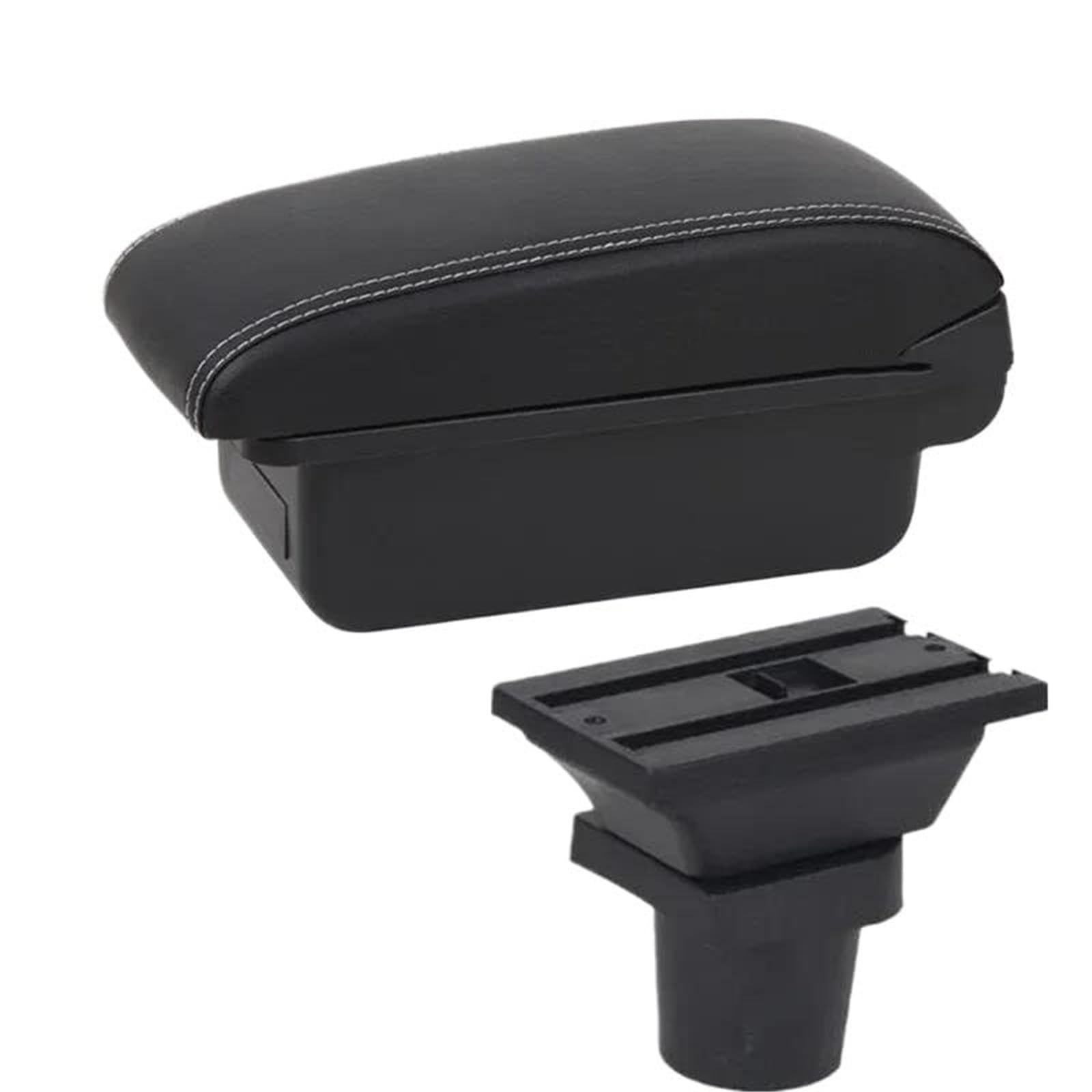 QASULER for Kia, for Picanto Auto Armlehnenbox Mittelkonsole Zentrale Aufbewahrungsbox Innenzubehör Autozubehör Auto-Mittelkonsolenabdeckung(Black A3 White Line No USB) von QASULER