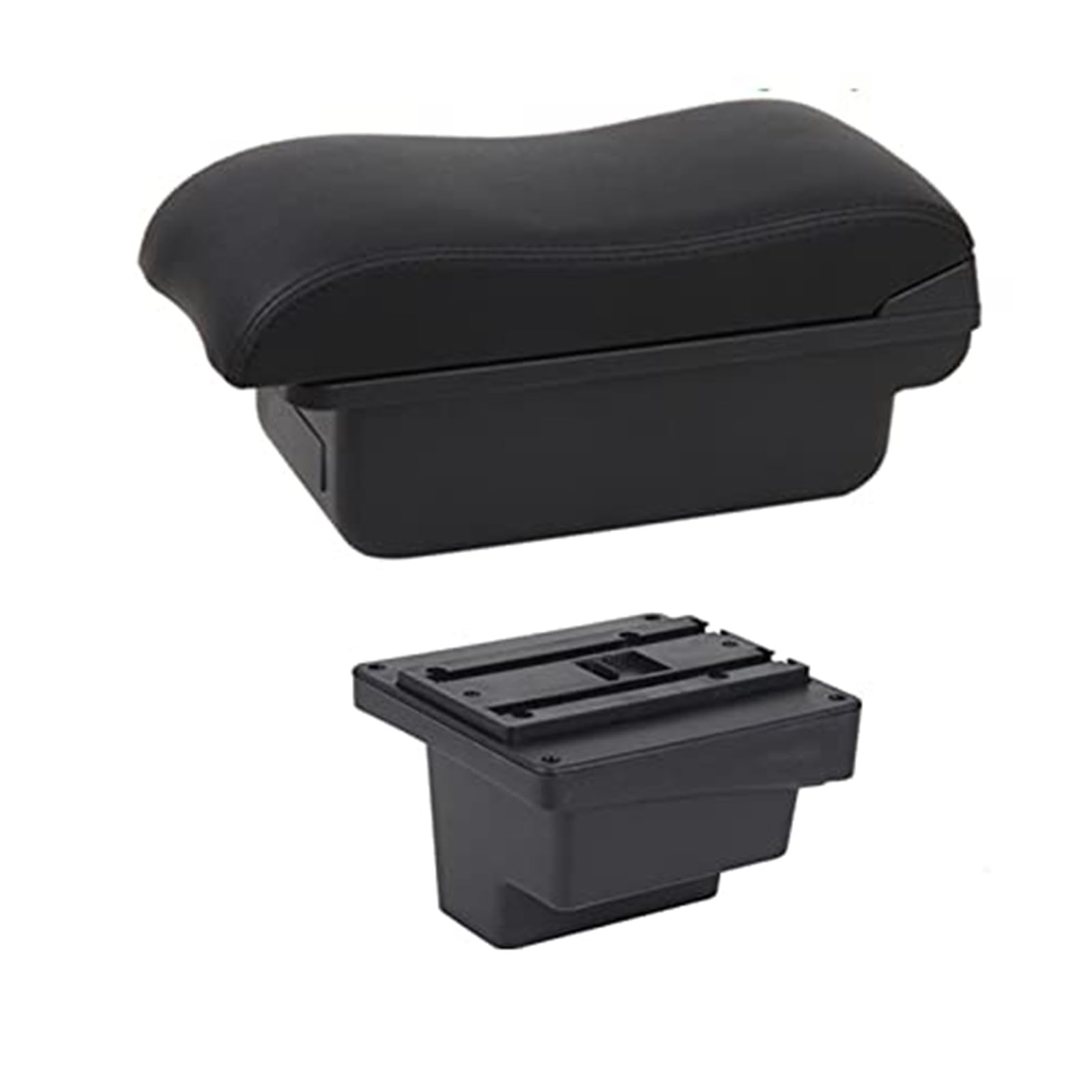 QASULER for VW, for Tiguan, Armlehnenbox Lederarmlehne Mittelkonsole Aufbewahrung Getränkehalter USB-Aufladung Autozubehör Armlehnenbox Auto-Mittelkonsolenabdeckung(Black B2 Black Line) von QASULER