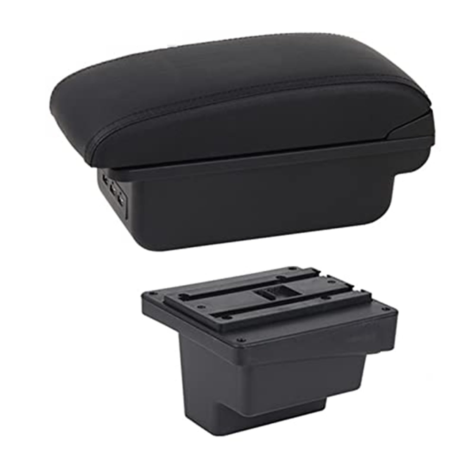 QASULER for VW, for Tiguan, Armlehnenbox Lederarmlehne Mittelkonsole Aufbewahrung Getränkehalter USB-Aufladung Autozubehör Armlehnenbox Auto-Mittelkonsolenabdeckung(Black C1 Black Line) von QASULER