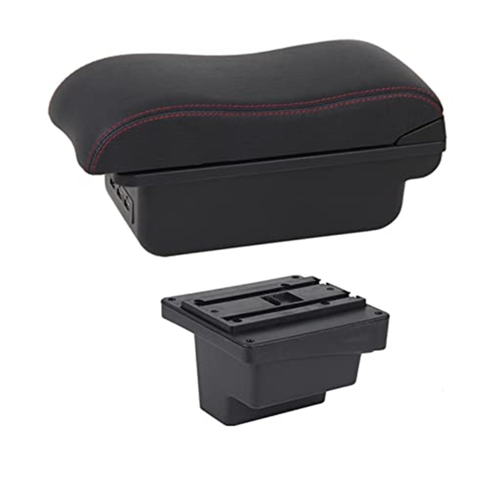 QASULER for VW, for Tiguan, Armlehnenbox Lederarmlehne Mittelkonsole Aufbewahrung Getränkehalter USB-Aufladung Autozubehör Armlehnenbox Auto-Mittelkonsolenabdeckung(Black C2 Red Line) von QASULER