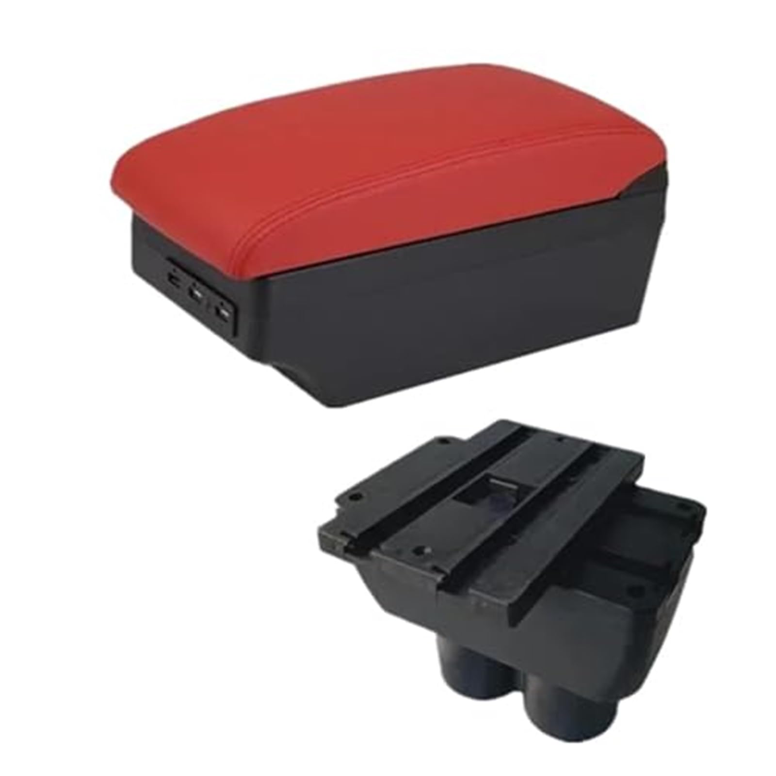 QASULER for VW, for Touran, for Caddy, Auto-Armlehnenbox, zentrale Mittelkonsole, Aufbewahrungsbox mit USB-Schnittstelle, Autozubehör Auto-Mittelkonsolenabdeckung(Black C4 Red 7usb) von QASULER