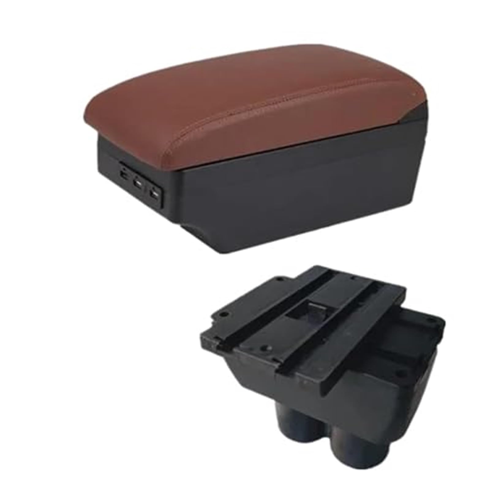 QASULER for VW, for Touran, for Caddy, Auto-Armlehnenbox, zentrale Mittelkonsole, Aufbewahrungsbox mit USB-Schnittstelle, Autozubehör Auto-Mittelkonsolenabdeckung(Black C6 Brown 7usb) von QASULER