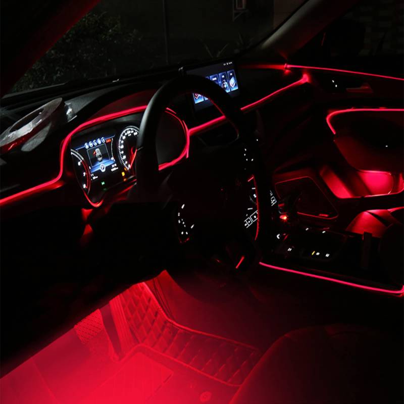 QAUBEN Auto Atmosphärenlicht Kit 8 m Glasfaser RGB Mehrfarbig Soundaktive Musiksynchronisierung Memory-Funktion Bluetooth APP-Steuerung 64 Farben USB Auto Innenraum Umgebungsbeleuchtungs Kit DC 12 V von QAUBEN