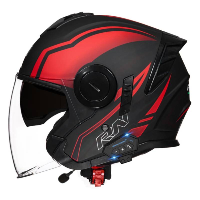 Bluetooth Jethelm Motorradhelm ECEDOT Zertifizierung Integrierter Bluetooth Helm Jet Scooter Helm Rollerhelm Herren Damen Mit Doppelvisier Winddichter Motorrad Halbhelm 10,L:59-60CM von QAZXCVB