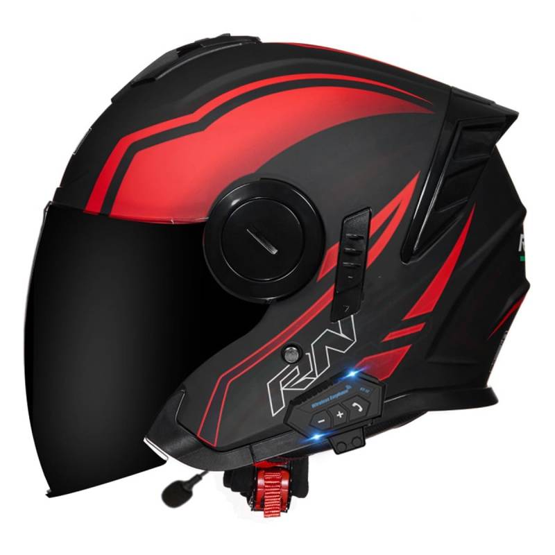 Bluetooth Jethelm Motorradhelm ECEDOT Zertifizierung Integrierter Bluetooth Helm Jet Scooter Helm Rollerhelm Herren Damen Mit Doppelvisier Winddichter Motorrad Halbhelm 11,XL:61-62CM von QAZXCVB