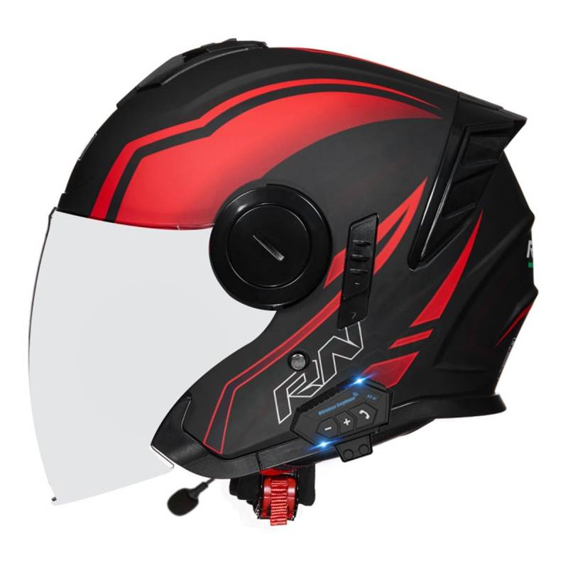 Bluetooth Jethelm Motorradhelm ECEDOT Zertifizierung Integrierter Bluetooth Helm Jet Scooter Helm Rollerhelm Herren Damen Mit Doppelvisier Winddichter Motorrad Halbhelm 12,L:59-60CM von QAZXCVB