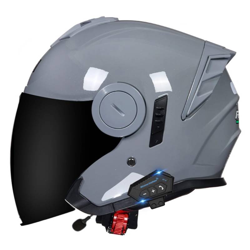 Bluetooth Jethelm Motorradhelm ECEDOT Zertifizierung Integrierter Bluetooth Helm Jet Scooter Helm Rollerhelm Herren Damen Mit Doppelvisier Winddichter Motorrad Halbhelm 17,XXL:63-64CM von QAZXCVB