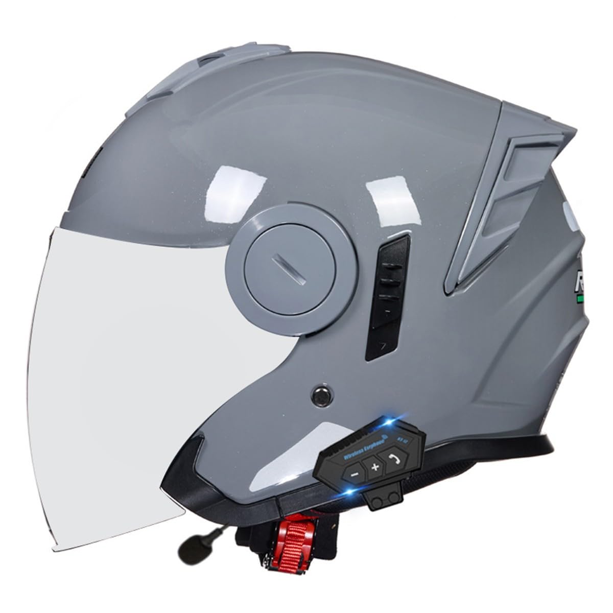 Bluetooth Jethelm Motorradhelm ECEDOT Zertifizierung Integrierter Bluetooth Helm Jet Scooter Helm Rollerhelm Herren Damen Mit Doppelvisier Winddichter Motorrad Halbhelm 18,XXL:63-64CM von QAZXCVB