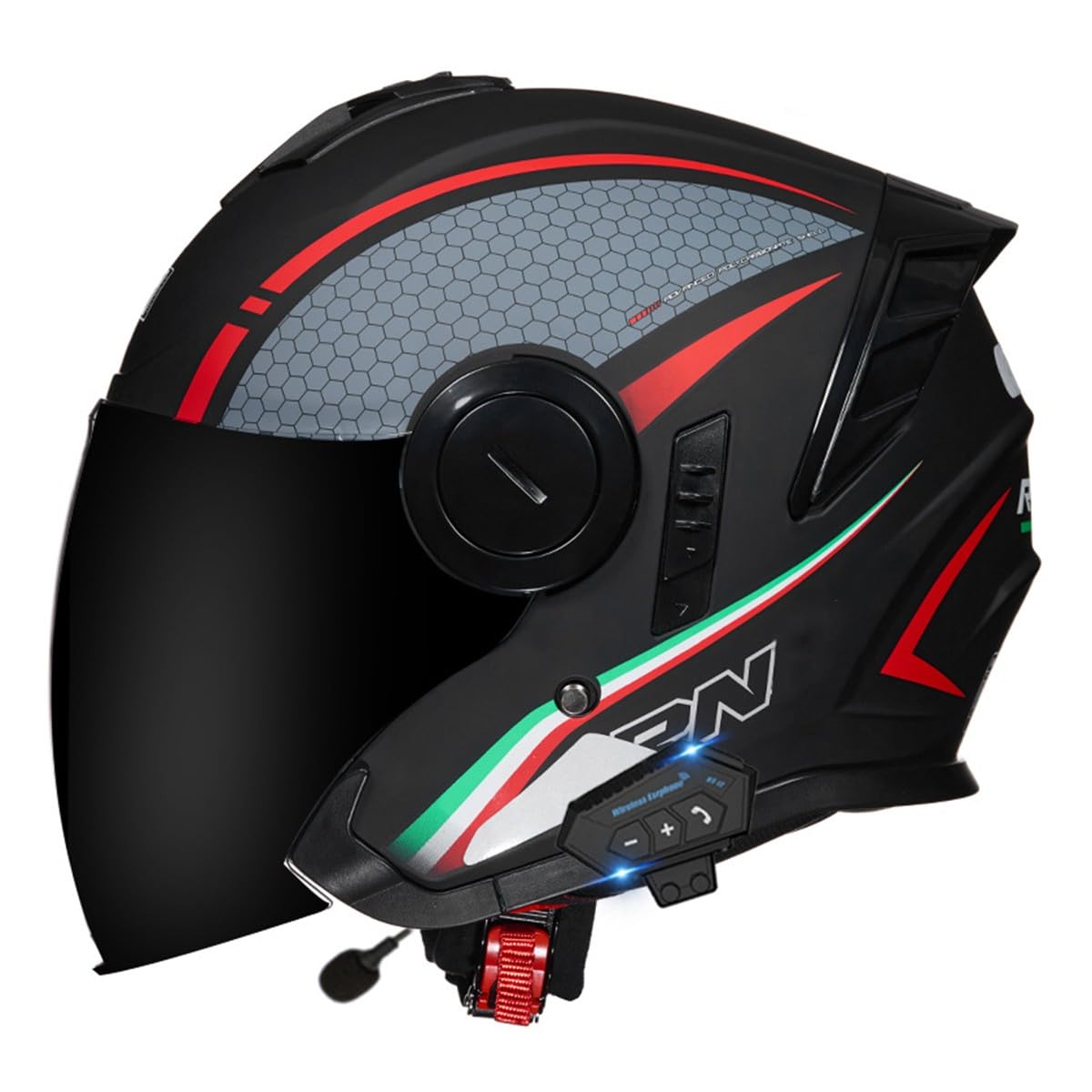 Bluetooth Jethelm Motorradhelm ECEDOT Zertifizierung Integrierter Bluetooth Helm Jet Scooter Helm Rollerhelm Herren Damen Mit Doppelvisier Winddichter Motorrad Halbhelm 20,L:59-60CM von QAZXCVB