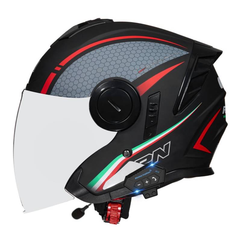 Bluetooth Jethelm Motorradhelm ECEDOT Zertifizierung Integrierter Bluetooth Helm Jet Scooter Helm Rollerhelm Herren Damen Mit Doppelvisier Winddichter Motorrad Halbhelm 21,L:59-60CM von QAZXCVB