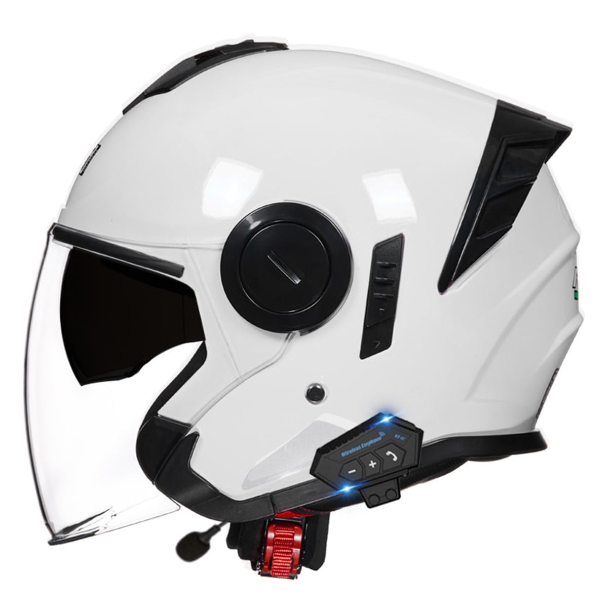 Bluetooth Jethelm Motorradhelm ECEDOT Zertifizierung Integrierter Bluetooth Helm Jet Scooter Helm Rollerhelm Herren Damen Mit Doppelvisier Winddichter Motorrad Halbhelm 4,XXL:63-64CM von QAZXCVB