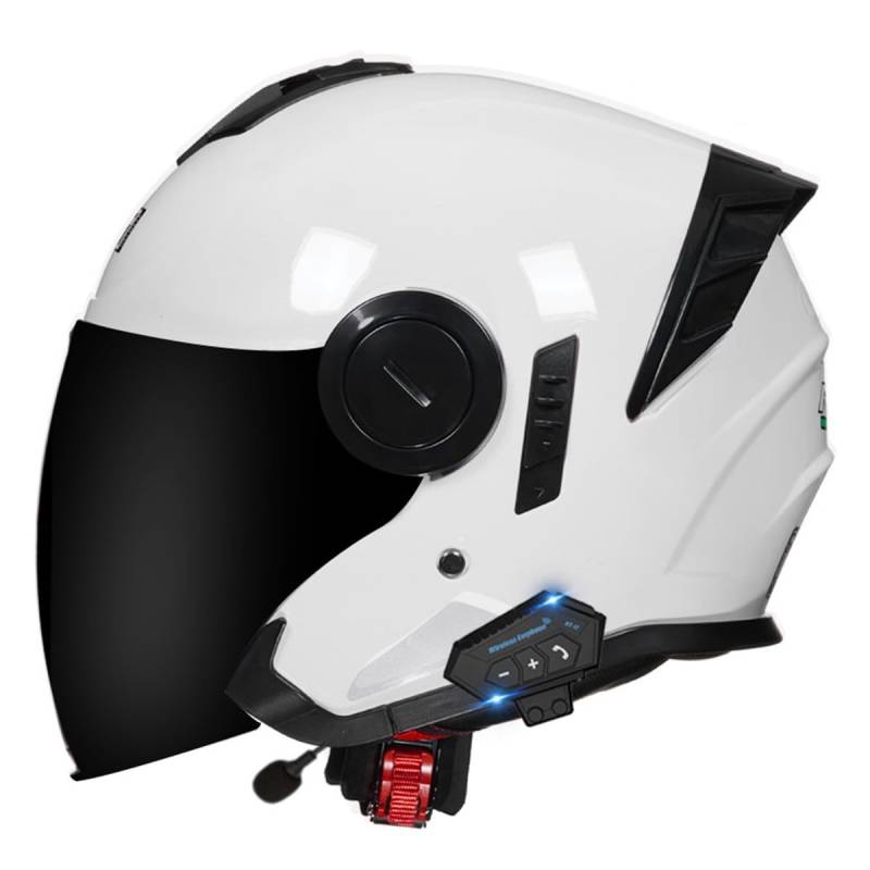 Bluetooth Jethelm Motorradhelm ECEDOT Zertifizierung Integrierter Bluetooth Helm Jet Scooter Helm Rollerhelm Herren Damen Mit Doppelvisier Winddichter Motorrad Halbhelm 6,XXL:63-64CM von QAZXCVB