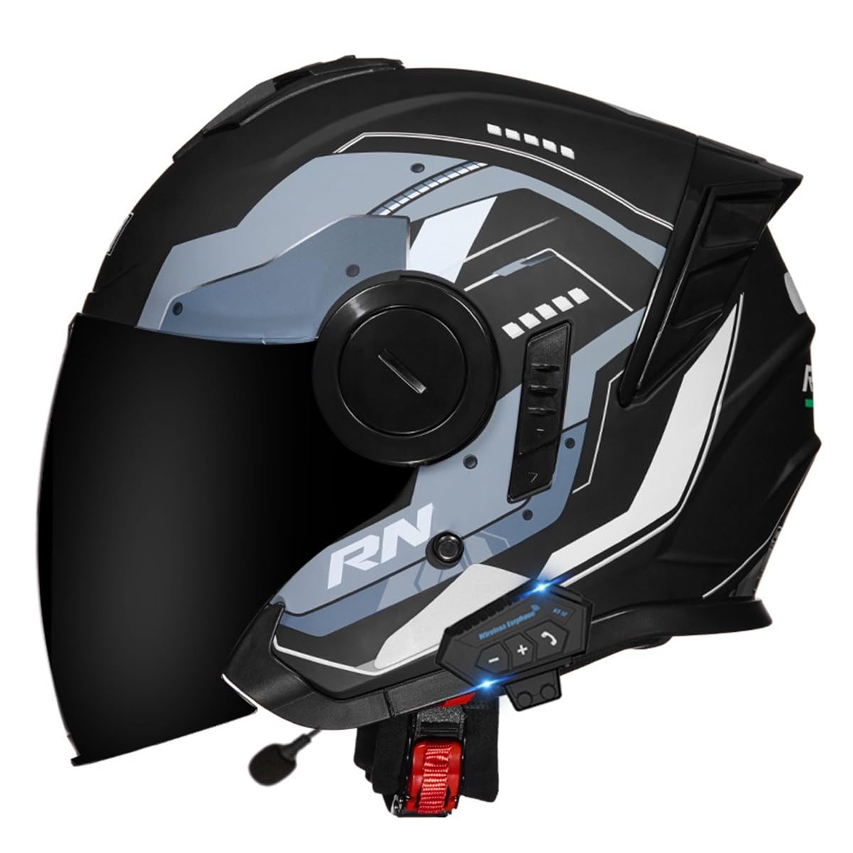 Bluetooth Jethelm Motorradhelm ECEDOT Zertifizierung Integrierter Bluetooth Helm Jet Scooter Helm Rollerhelm Herren Damen Mit Doppelvisier Winddichter Motorrad Halbhelm 8,L:59-60CM von QAZXCVB