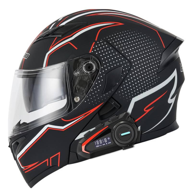 Bluetooth Motorradhelm Motorrad Klapphelm Mit Doppelvisier Rollerhelm Sturzhelm Integralhelm Racing Helm Für Damen Herren DOT/ECE Zertifiziert Flip Vollvisierhelm 1,L:59-60CM von QAZXCVB