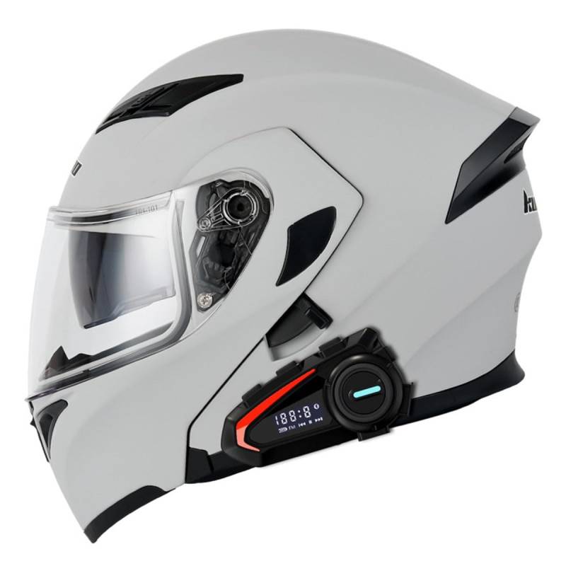 Bluetooth Motorradhelm Motorrad Klapphelm Mit Doppelvisier Rollerhelm Sturzhelm Integralhelm Racing Helm Für Damen Herren DOT/ECE Zertifiziert Flip Vollvisierhelm 4,L:59-60CM von QAZXCVB