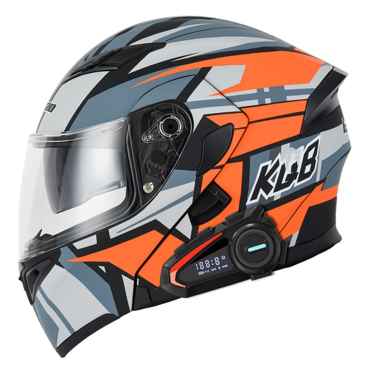 Bluetooth Motorradhelm Motorrad Klapphelm Mit Doppelvisier Rollerhelm Sturzhelm Integralhelm Racing Helm Für Damen Herren DOT/ECE Zertifiziert Flip Vollvisierhelm 6,L:59-60CM von QAZXCVB