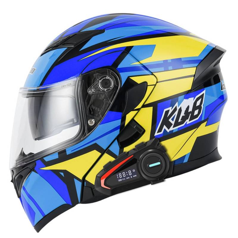 Bluetooth Motorradhelm Motorrad Klapphelm Mit Doppelvisier Rollerhelm Sturzhelm Integralhelm Racing Helm Für Damen Herren DOT/ECE Zertifiziert Flip Vollvisierhelm 7,M:57-58CM von QAZXCVB