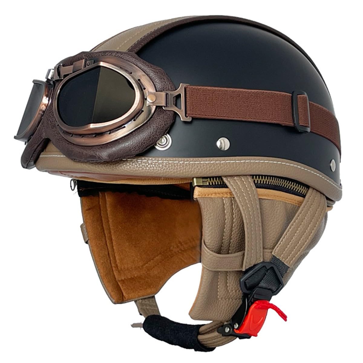 Halbhelme Motorradhelm Schutzhelm Für Erwachsene Herren Damen DOT/ECE-Zertifizierter Vintage Deutschen Stil Jethelme Mopedhelm Mit Brille Halbschalenhelm Rollerhelm Scooter-Helm 1,M:57-58CM von QAZXCVB