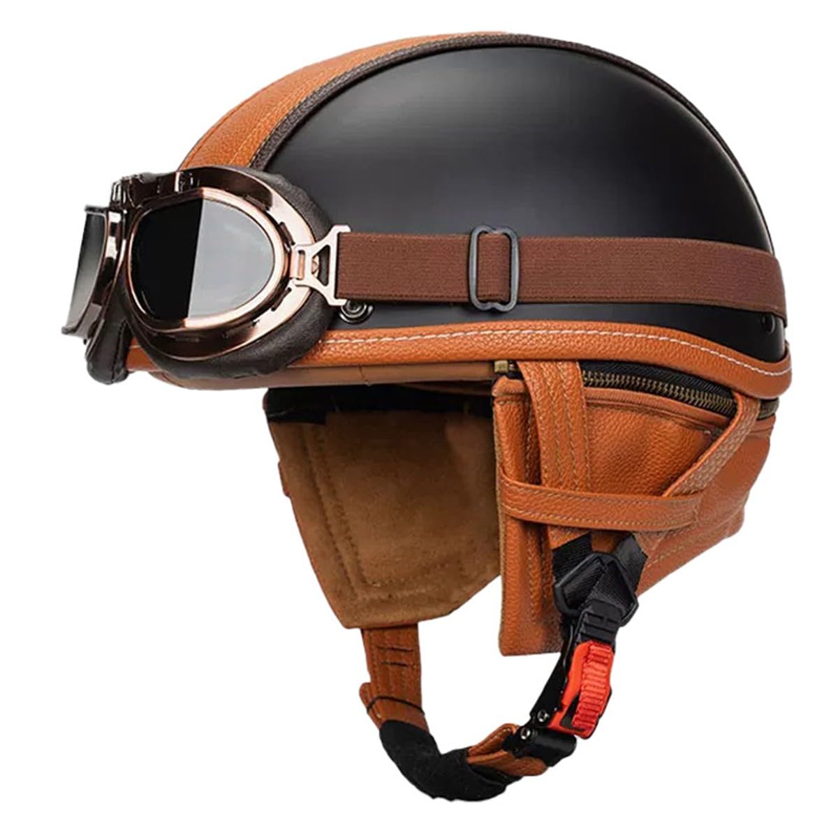 Halbhelme Motorradhelm Schutzhelm Für Erwachsene Herren Damen DOT/ECE-Zertifizierter Vintage Deutschen Stil Jethelme Mopedhelm Mit Brille Halbschalenhelm Rollerhelm Scooter-Helm 13,L:59-60CM von QAZXCVB