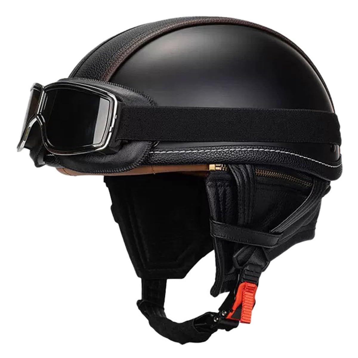 Halbhelme Motorradhelm Schutzhelm Für Erwachsene Herren Damen DOT/ECE-Zertifizierter Vintage Deutschen Stil Jethelme Mopedhelm Mit Brille Halbschalenhelm Rollerhelm Scooter-Helm 18,XXL:63-64CM von QAZXCVB