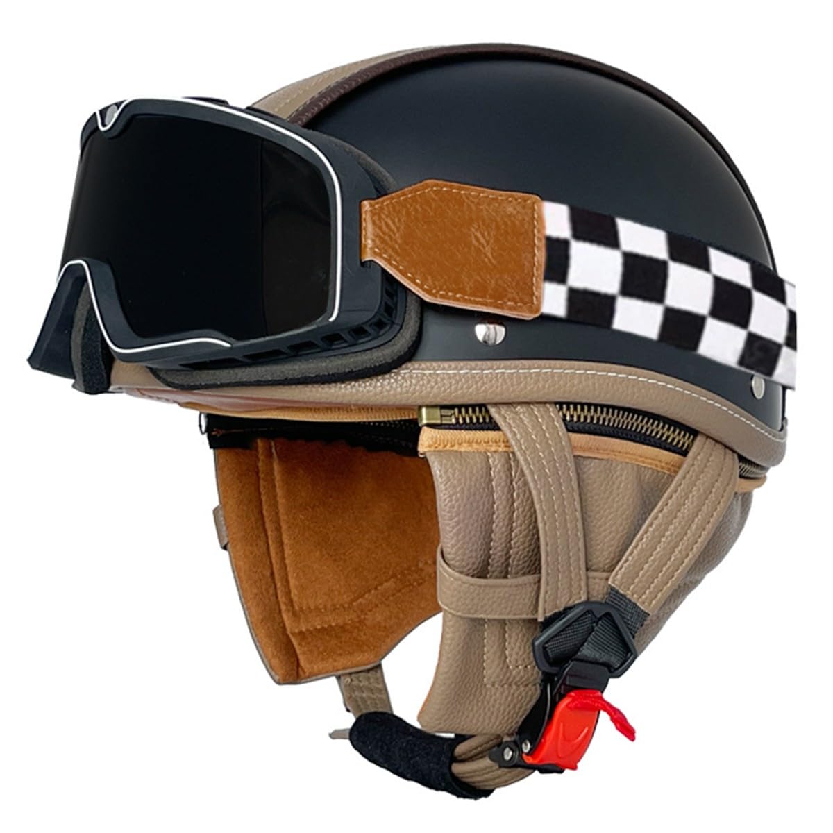 Halbhelme Motorradhelm Schutzhelm Für Erwachsene Herren Damen DOT/ECE-Zertifizierter Vintage Deutschen Stil Jethelme Mopedhelm Mit Brille Halbschalenhelm Rollerhelm Scooter-Helm 2,L:59-60CM von QAZXCVB