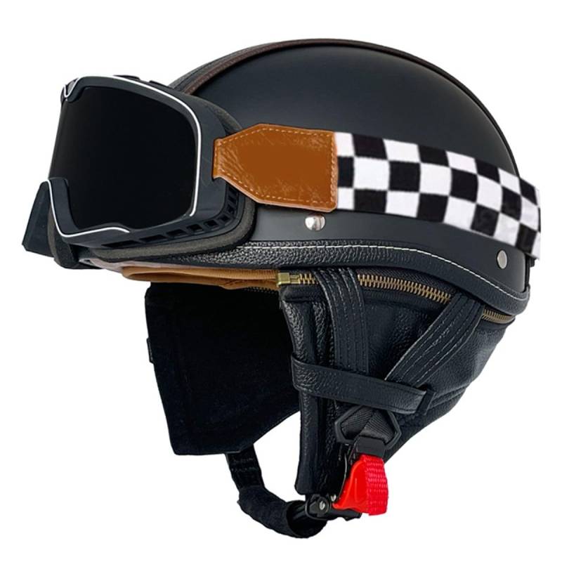 Halbhelme Motorradhelm Schutzhelm Für Erwachsene Herren Damen DOT/ECE-Zertifizierter Vintage Deutschen Stil Jethelme Mopedhelm Mit Brille Halbschalenhelm Rollerhelm Scooter-Helm 20,M:57-58CM von QAZXCVB