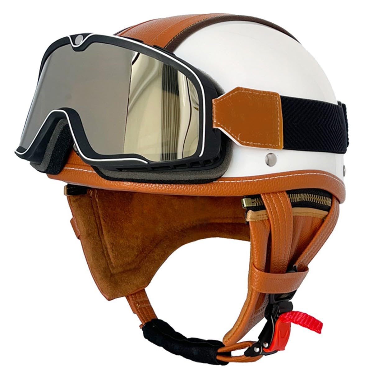 Halbhelme Motorradhelm Schutzhelm Für Erwachsene Herren Damen DOT/ECE-Zertifizierter Vintage Deutschen Stil Jethelme Mopedhelm Mit Brille Halbschalenhelm Rollerhelm Scooter-Helm 7,XL:61-62CM von QAZXCVB