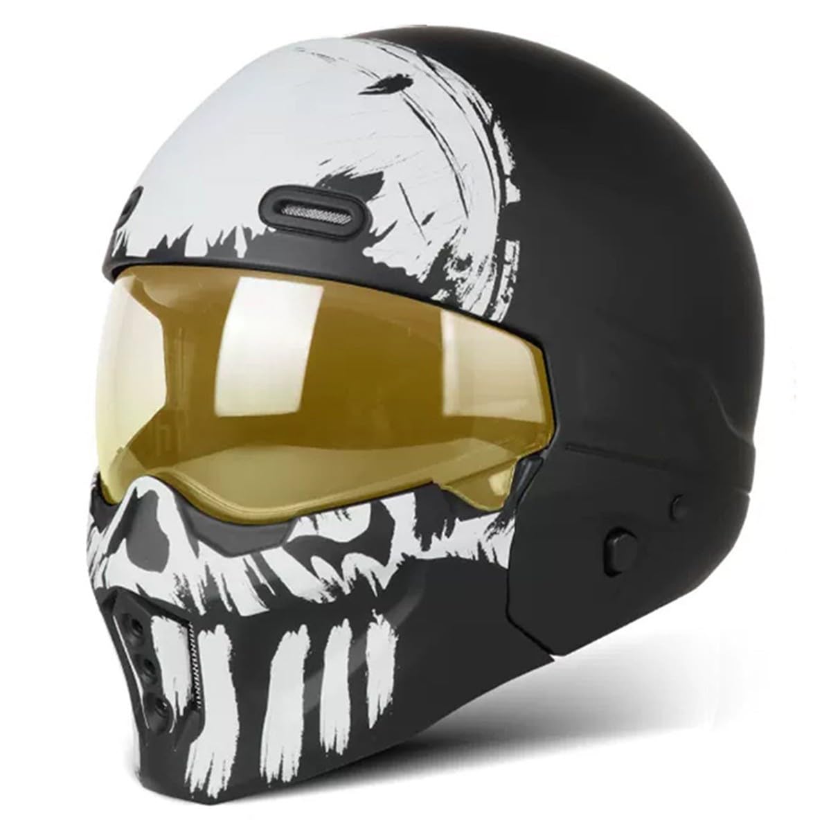 Halbschalenhelm 3/4 Motorradhelm Kombinationshelm DOT/ECE-Zertifizierung Vintage Cruiser Chopper Scooter Helm Jethelme Retro Motorrad Halbhelm -Abnehmbarem Kinnschutz 24,S:55-56CM von QAZXCVB