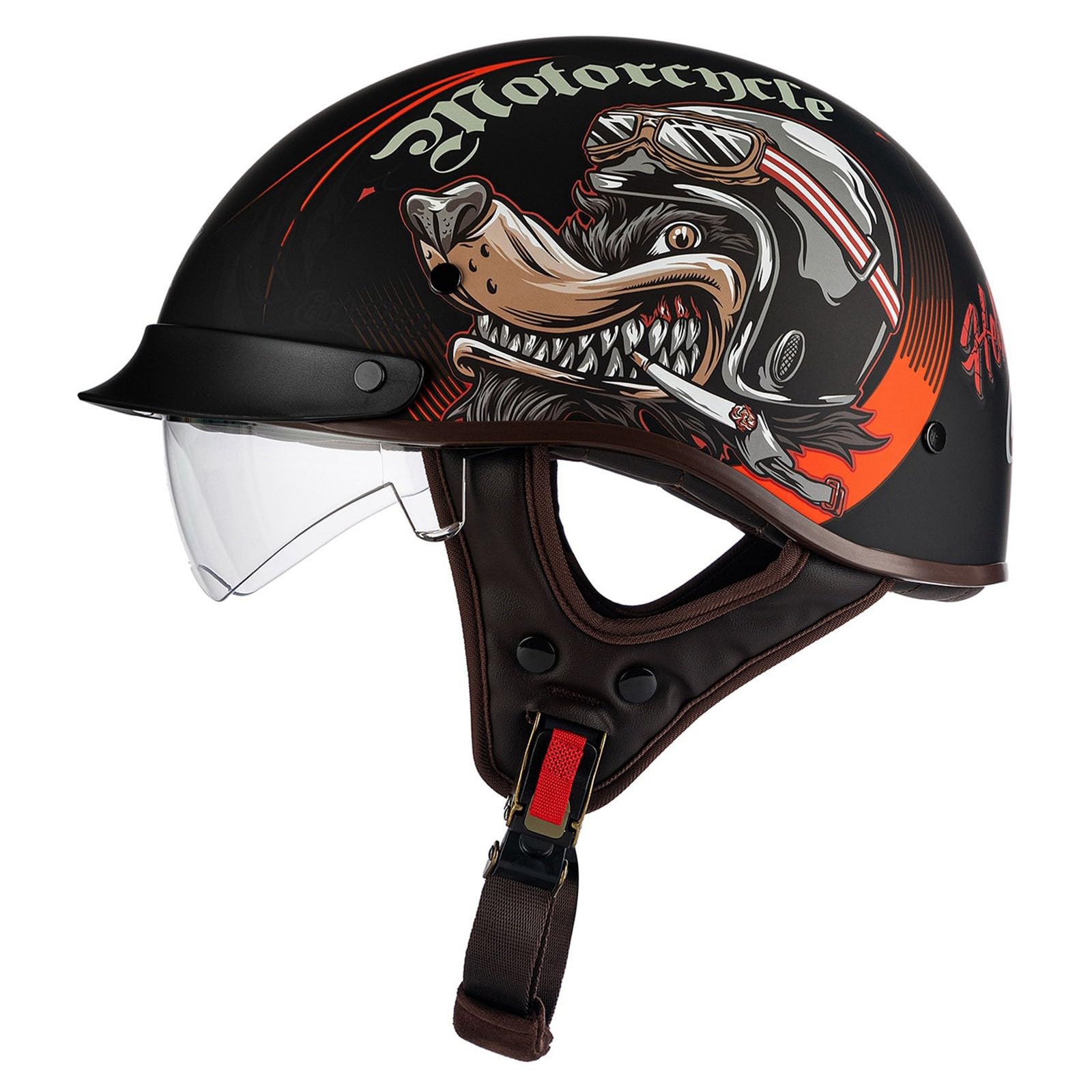 Halbschalenhelm Jethelm ECE-Zulassung Vintage Motorradhelm Baseball Cap Cruiser Scooter Helm Mit Built-In Visier Retro Motorrad Halbhelm Für Herren Damen Four Seasons 4,L von QAZXCVB