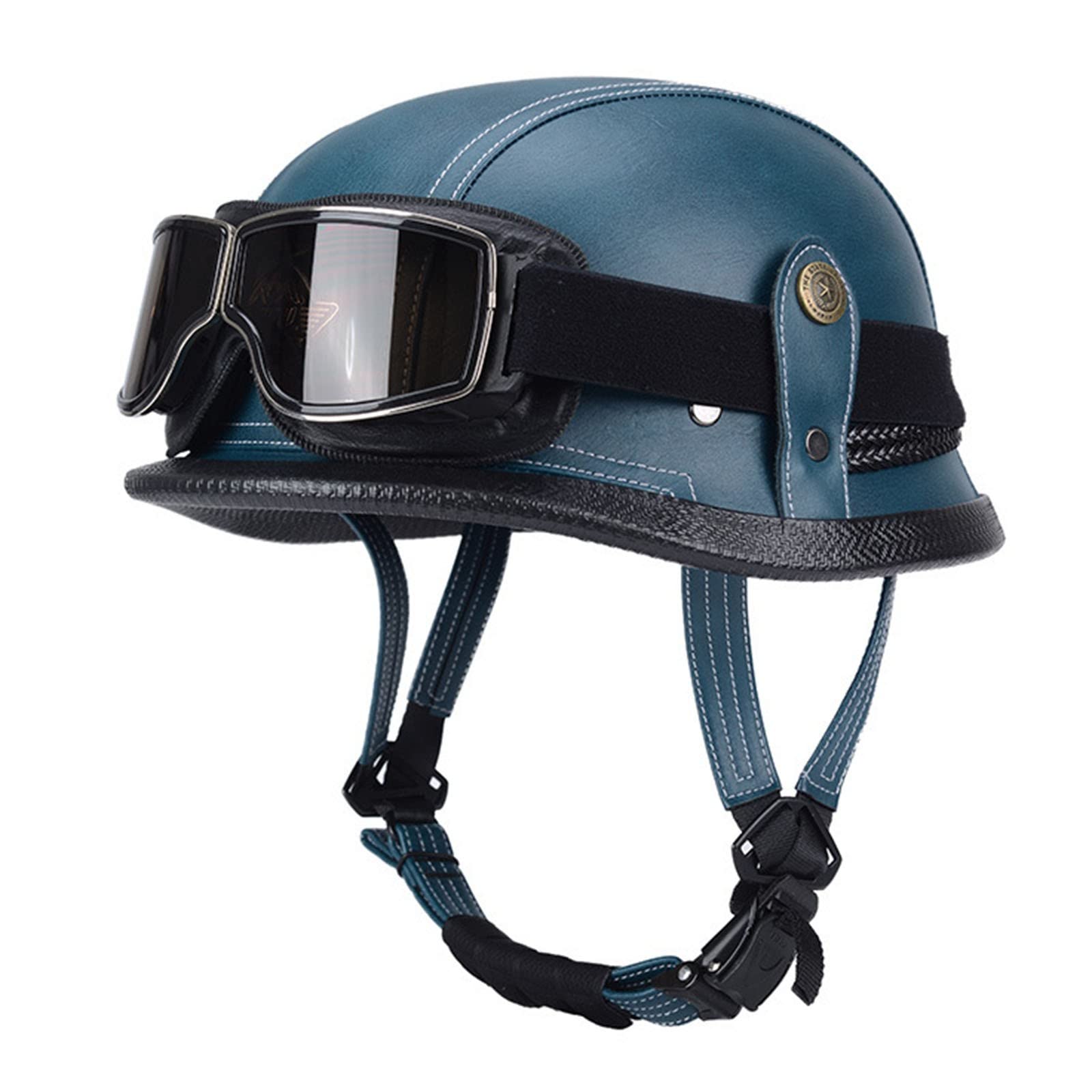 Halbschalenhelm Motorradhelm ECE Genehmigt Brain-Cap Halbschale Roller-Helm Jet-Helm Mit Brille Straßenmoped Halbhelm Deutscher Stil Leder Offener Helm Scooter-Helm 8,XXL:63-64CM von QAZXCVB