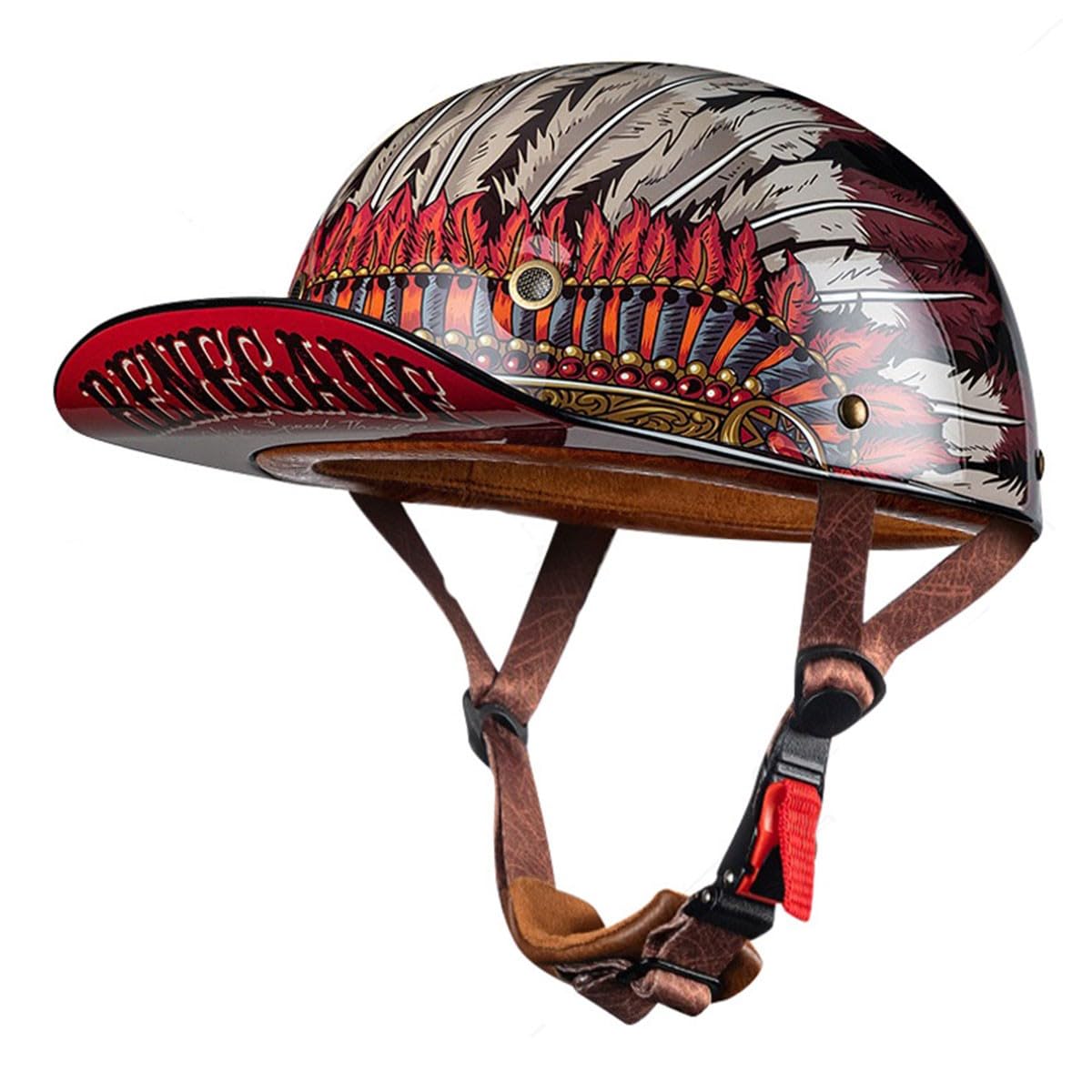 Halbschalenhelm Retro Motorradhelm Jethelm ECEDOT Zertifizierung Motorrad Halbhelm Baseball Cap Scooter Helm Mit Schnellverschluss-Schnalle Offener Helm Für Herren Damen 12,L:59-60CM von QAZXCVB