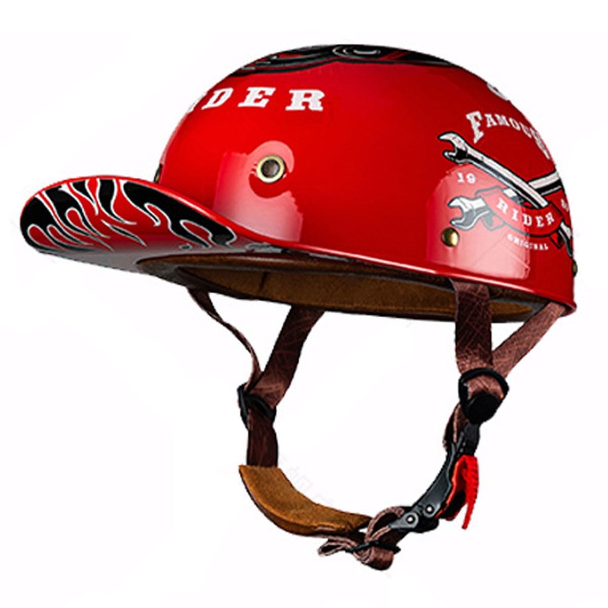 Halbschalenhelm Retro Motorradhelm Jethelm ECEDOT Zertifizierung Motorrad Halbhelm Baseball Cap Scooter Helm Mit Schnellverschluss-Schnalle Offener Helm Für Herren Damen 15,M:57-58CM von QAZXCVB