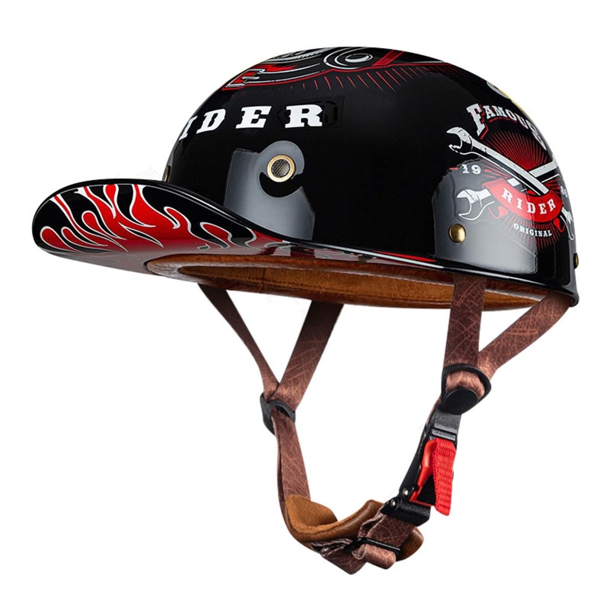 Halbschalenhelm Retro Motorradhelm Jethelm ECEDOT Zertifizierung Motorrad Halbhelm Baseball Cap Scooter Helm Mit Schnellverschluss-Schnalle Offener Helm Für Herren Damen 16,L:59-60CM von QAZXCVB