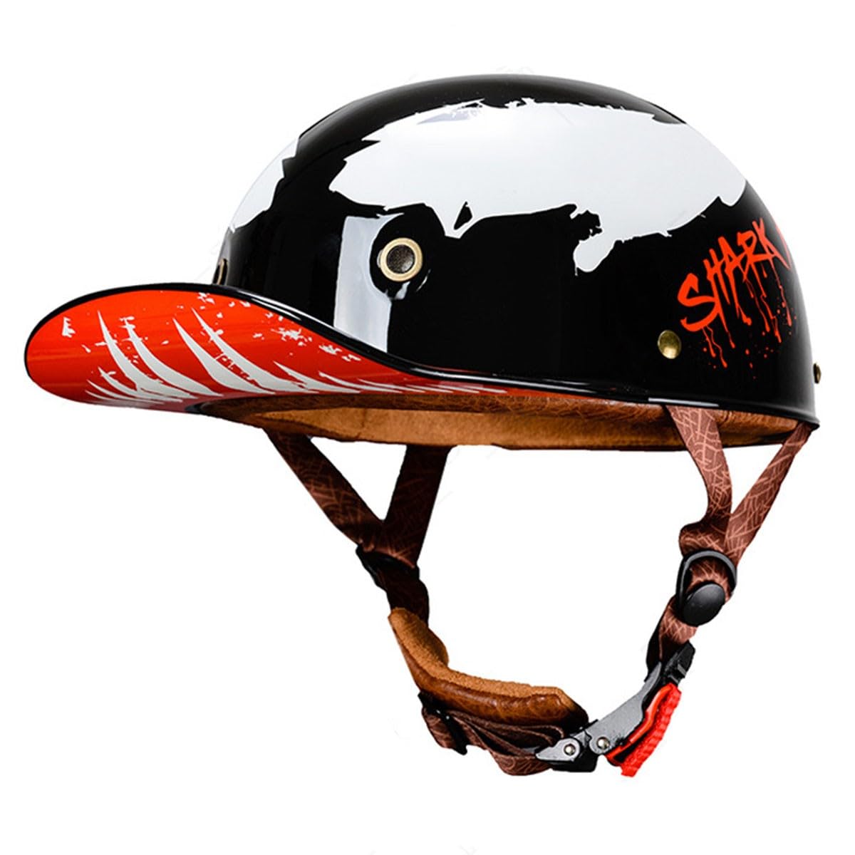 Halbschalenhelm Retro Motorradhelm Jethelm ECEDOT Zertifizierung Motorrad Halbhelm Baseball Cap Scooter Helm Mit Schnellverschluss-Schnalle Offener Helm Für Herren Damen 18,L:59-60CM von QAZXCVB