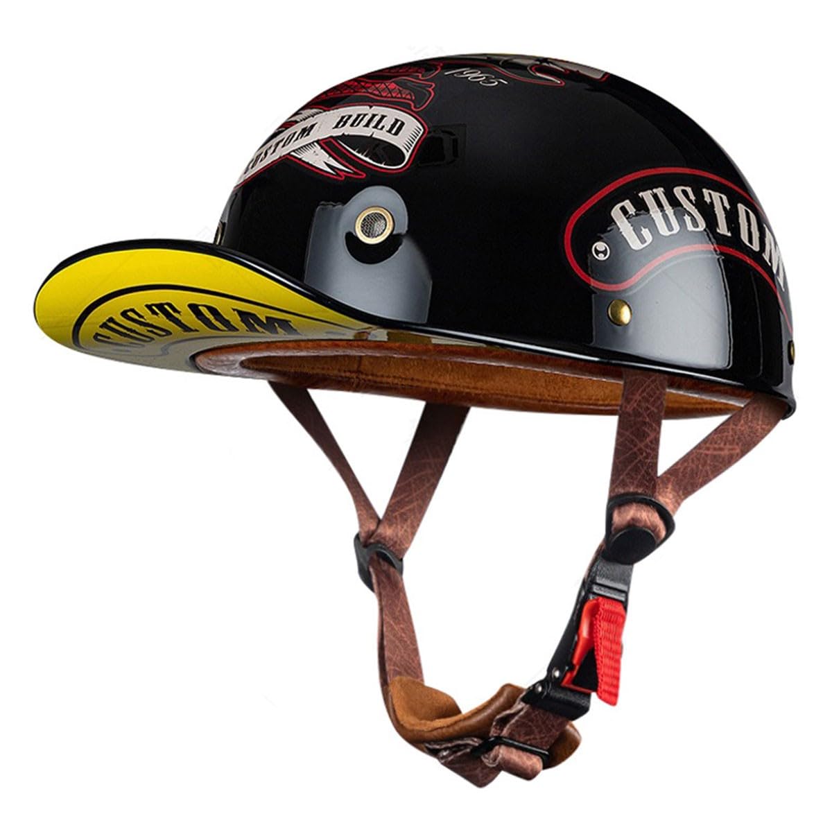 Halbschalenhelm Retro Motorradhelm Jethelm ECEDOT Zertifizierung Motorrad Halbhelm Baseball Cap Scooter Helm Mit Schnellverschluss-Schnalle Offener Helm Für Herren Damen 2,L:59-60CM von QAZXCVB