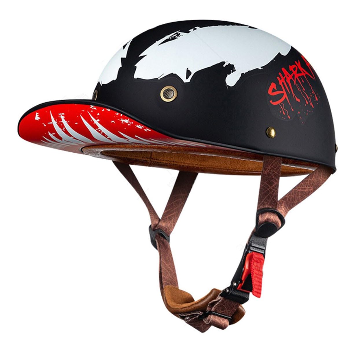 Halbschalenhelm Retro Motorradhelm Jethelm ECEDOT Zertifizierung Motorrad Halbhelm Baseball Cap Scooter Helm Mit Schnellverschluss-Schnalle Offener Helm Für Herren Damen 5,L:59-60CM von QAZXCVB