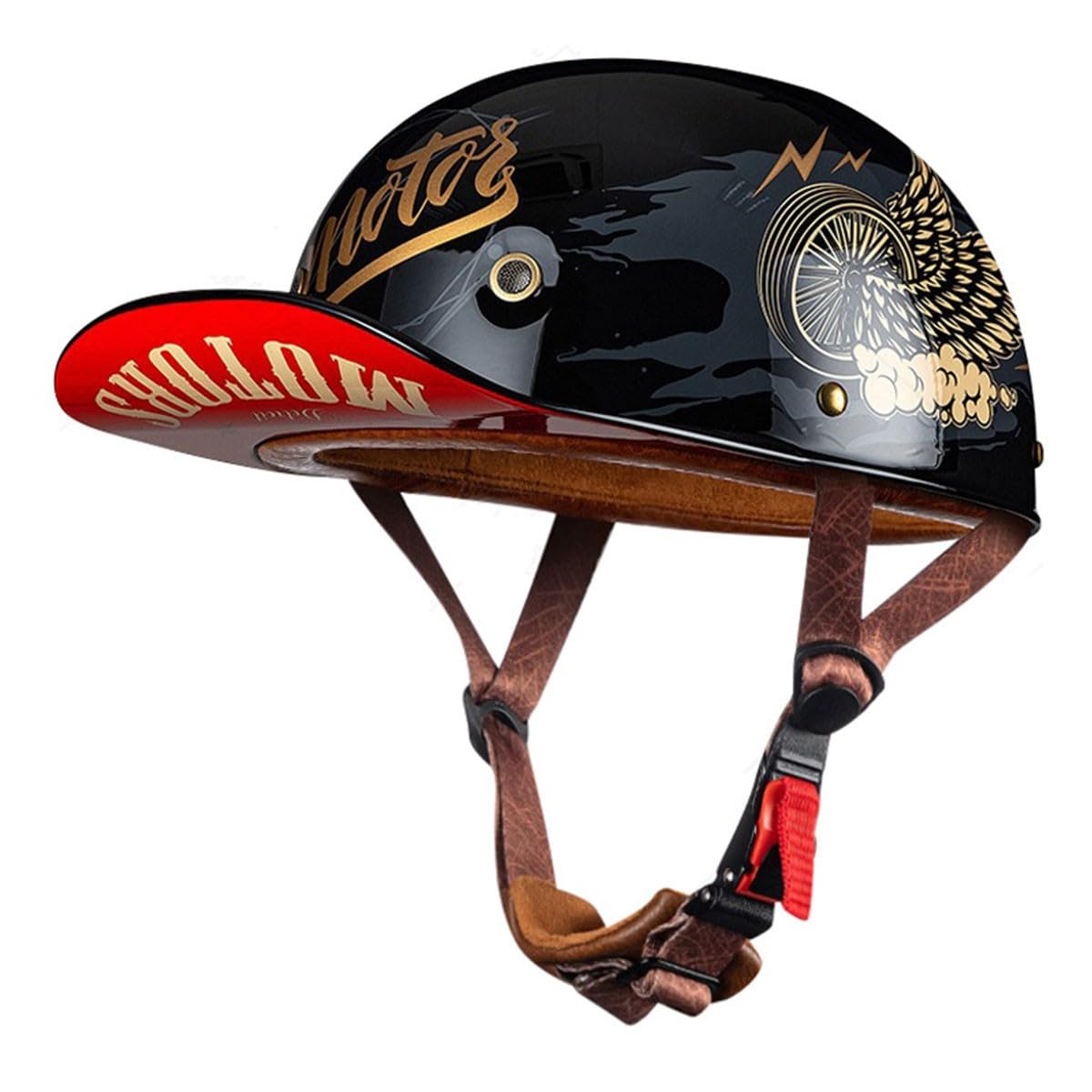 Halbschalenhelm Retro Motorradhelm Jethelm ECEDOT Zertifizierung Motorrad Halbhelm Baseball Cap Scooter Helm Mit Schnellverschluss-Schnalle Offener Helm Für Herren Damen 7,L:59-60CM von QAZXCVB