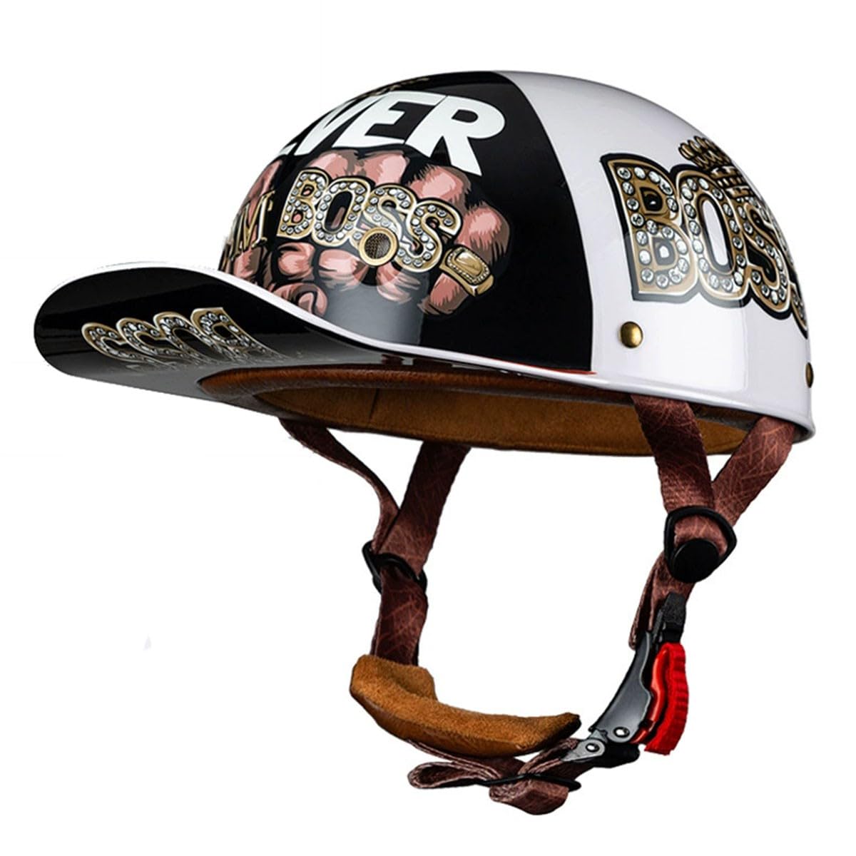 Halbschalenhelm Retro Motorradhelm Jethelm ECEDOT Zertifizierung Motorrad Halbhelm Baseball Cap Scooter Helm Mit Schnellverschluss-Schnalle Offener Helm Für Herren Damen 8,L:59-60CM von QAZXCVB