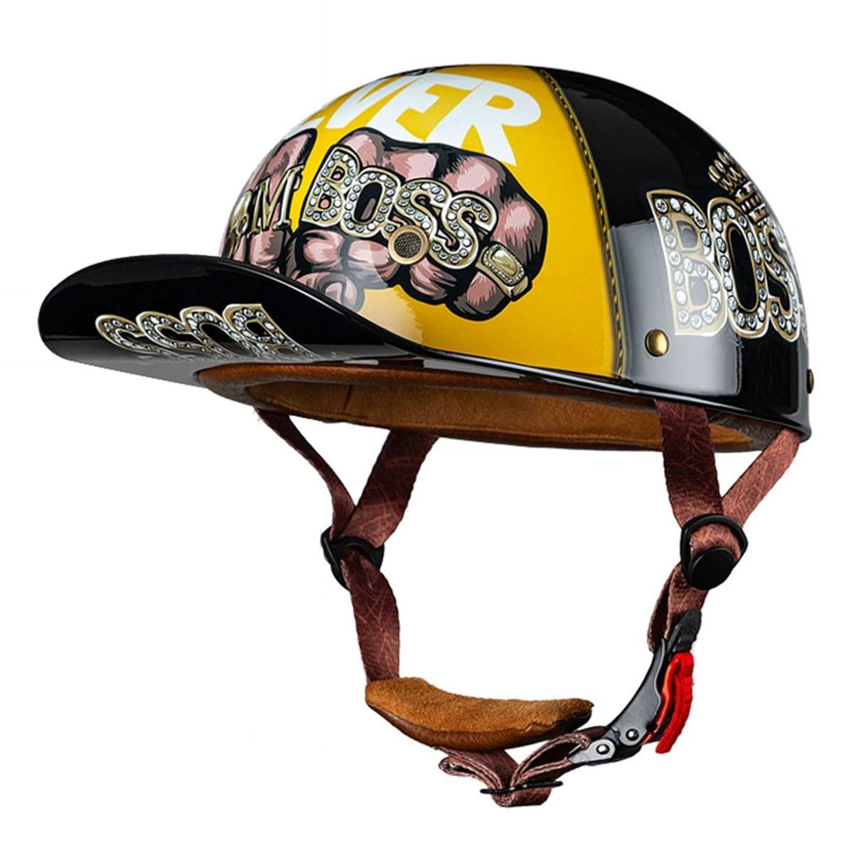 Halbschalenhelm Retro Motorradhelm Jethelm ECEDOT Zertifizierung Motorrad Halbhelm Baseball Cap Scooter Helm Mit Schnellverschluss-Schnalle Offener Helm Für Herren Damen 9,L:59-60CM von QAZXCVB