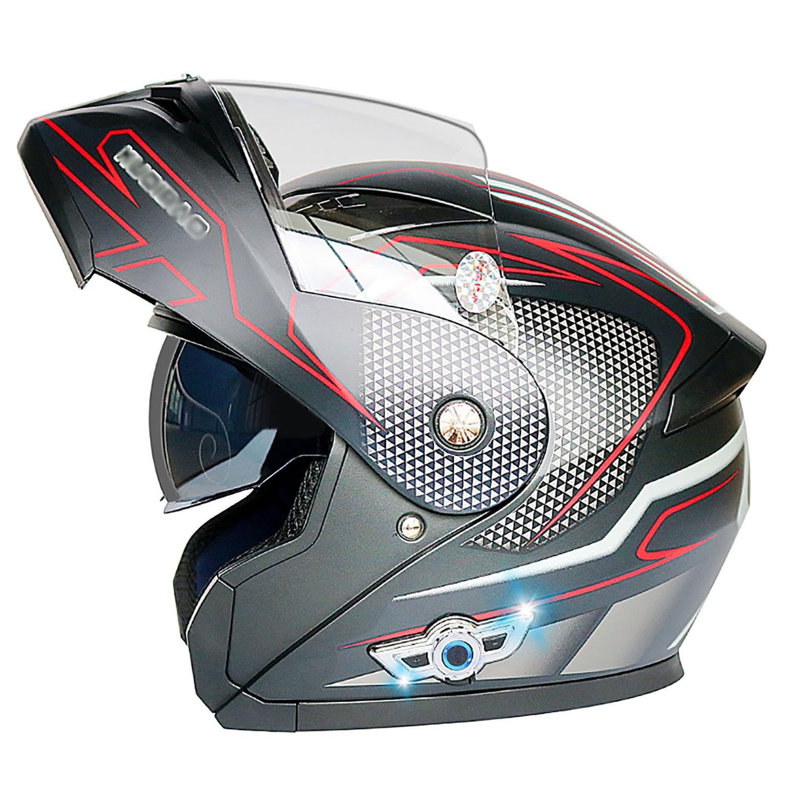 Klapphelm Bluetooth Integrierter Helm ECE Zertifiziert Motorradhelm Integralhelm Racing Helm Mit Doppelscheib Motorrad Lokomotive Flip Vollvisierhelm Für Damen Herren 5,XL:61-62CM von QAZXCVB