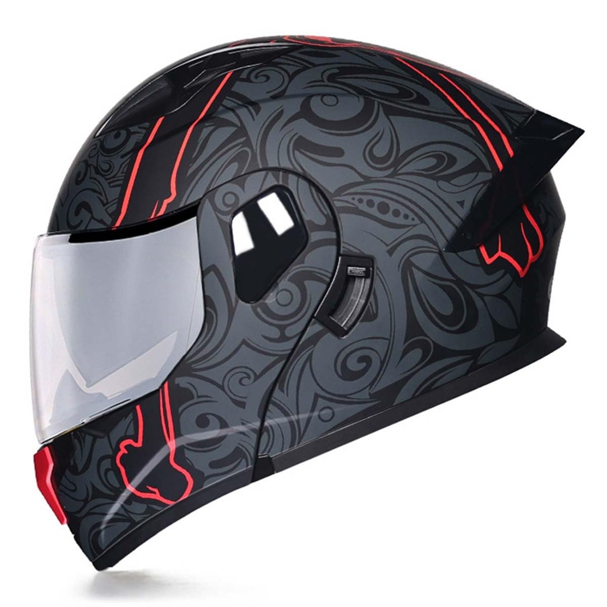 Klapphelm Motorradhelm DOT/ECE Zertifiziert Flip Vollvisierhelm Motorrad Schutzhelm Mit Doppelvisier Integrierter Helm Für Männer Und Frauen Abnehmbares Futter 21,L:59-60CM von QAZXCVB