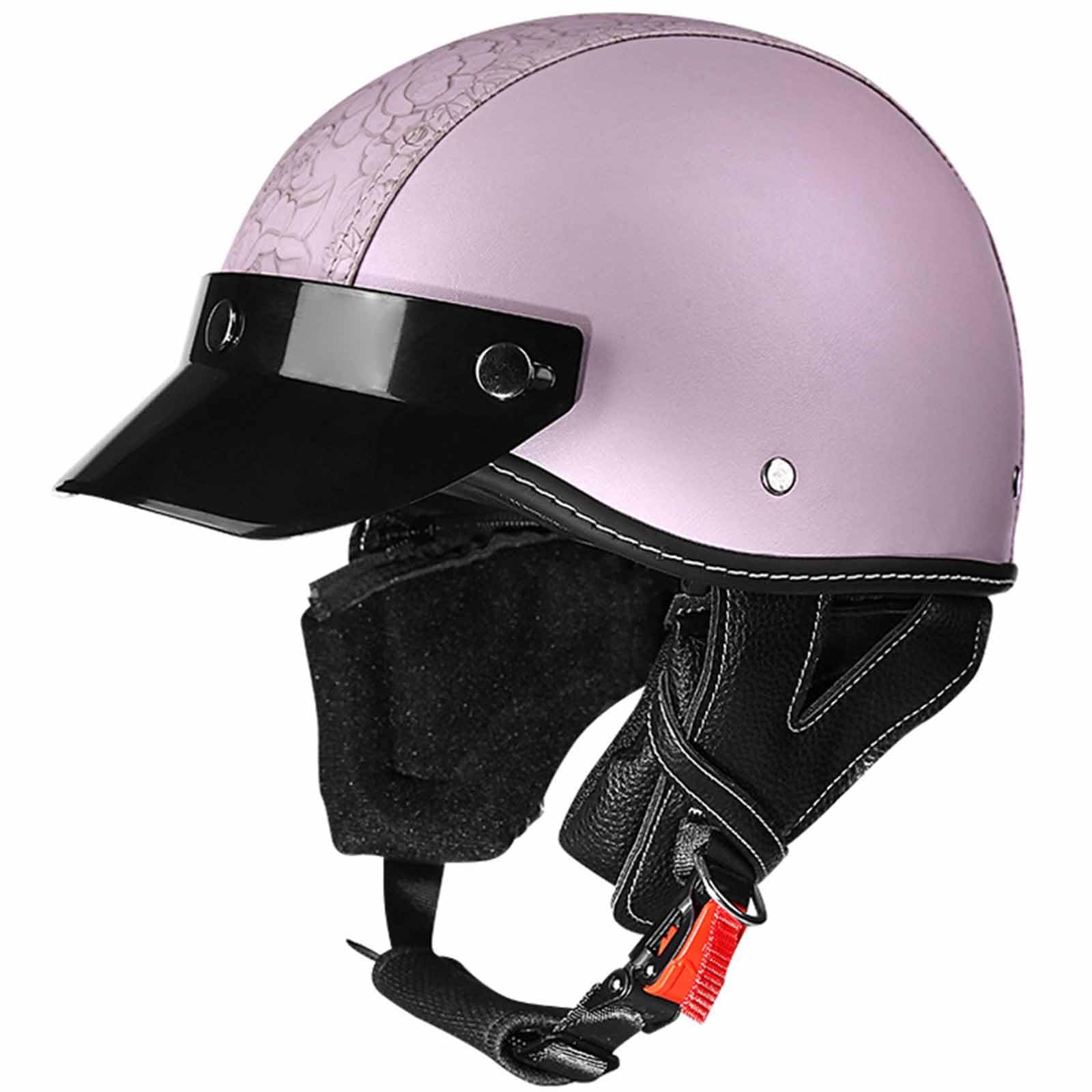 Leder Motorrad Halbhelm Vintage Offener Helm Jethelm Cruiser Scooter Schutzhelm ECE Zertifizierung Rollerhelm Mopedhelm für Herren Damen 3,XS=53-54cm von QAZXCVB