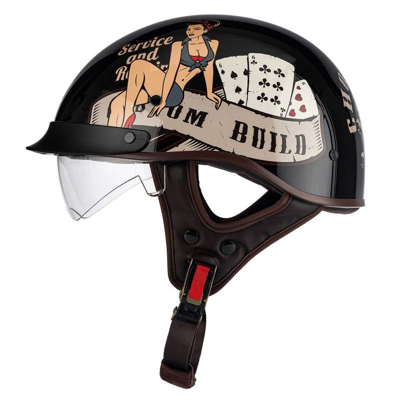 Motorrad Halbhelm Halbschalenhelm DOT/ECE-Zulassung Braincap Motorradhelm Retro Jethelm Für Erwachsene Unisex Mit Visier Offenem Helm Cruiser Scooter Helm 14,XL:61-62CM von QAZXCVB