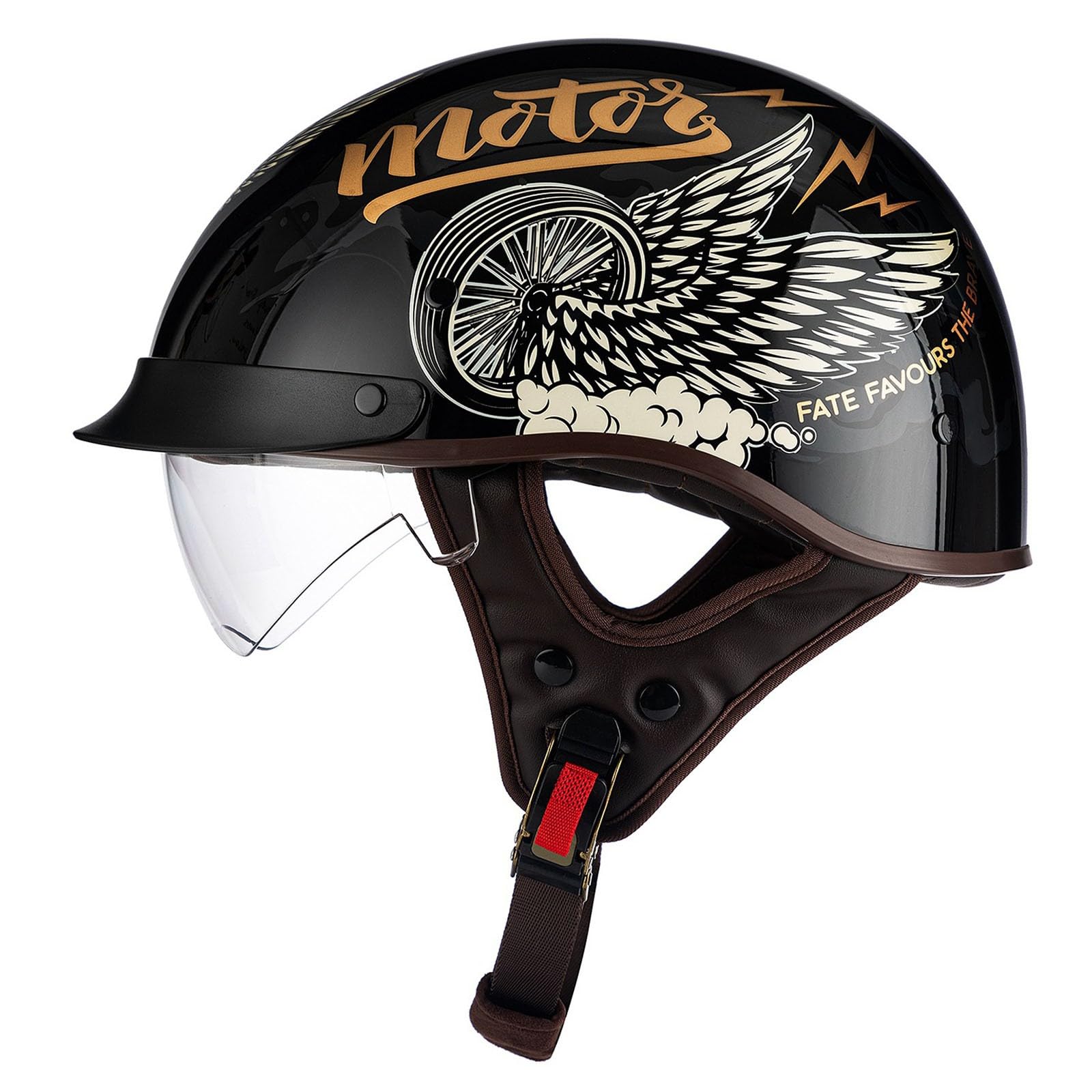 Motorrad Halbhelm Halbschalenhelm DOT/ECE-Zulassung Braincap Motorradhelm Retro Jethelm Für Erwachsene Unisex Mit Visier Offenem Helm Cruiser Scooter Helm 2,L:59-60CM von QAZXCVB