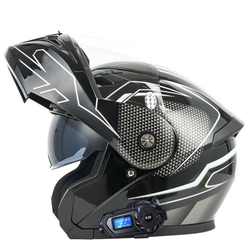 Motorrad Helm Klapphelm Bluetooth Integralhelm Mit Doppelvisier Sonnenblende Motorradhelm DOT/ECE Zertifiziert Flip Vollvisierhelm Sturzhelm Für Damen Herren Erwachsene 6,L:59-60CM von QAZXCVB