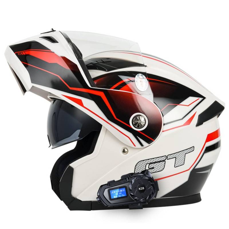 Motorrad Helm Klapphelm Bluetooth Integralhelm Mit Doppelvisier Sonnenblende Motorradhelm DOT/ECE Zertifiziert Flip Vollvisierhelm Sturzhelm Für Damen Herren Erwachsene 8,XXL:63-64CM von QAZXCVB