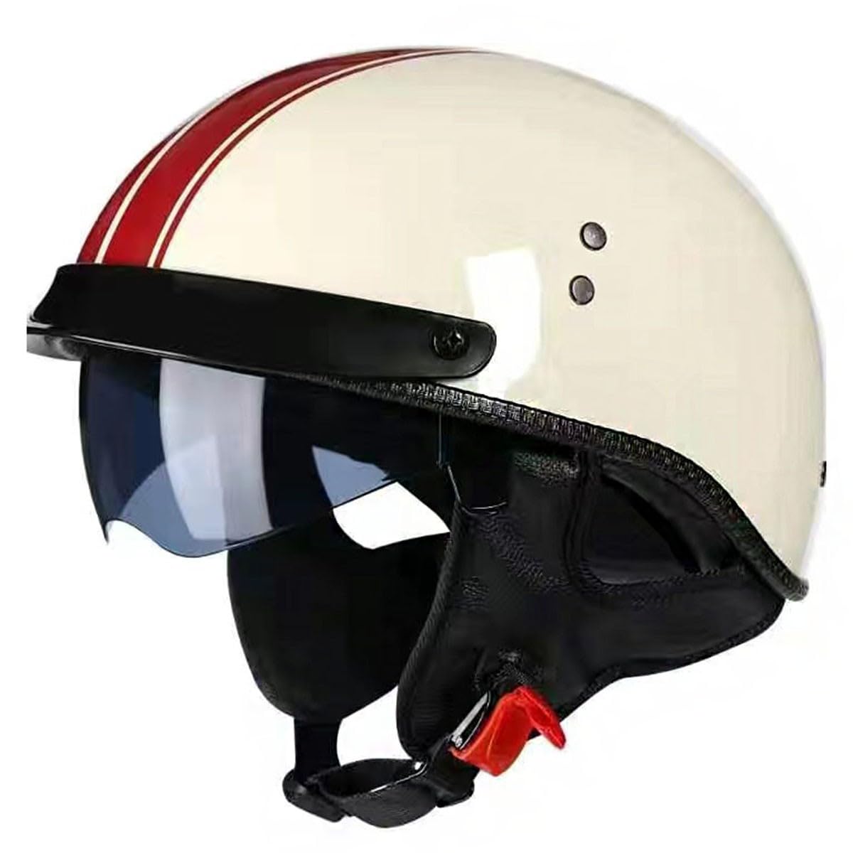 Motorradhelm Deutscher Stil Halbschalenhelm DOT/ECE-Zertifizierter Cruiser Scooter Retro Jethelm Mit Visier ABS-Helmkör Halbhelme Offenem Helm Rollerhelm Für Herren Damen 1,L:59-60CM von QAZXCVB